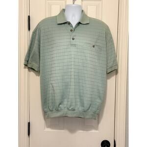 Vintage Safe Harbor Polo Shirt L – Sage Green Knit Cotton Blend Retro Style